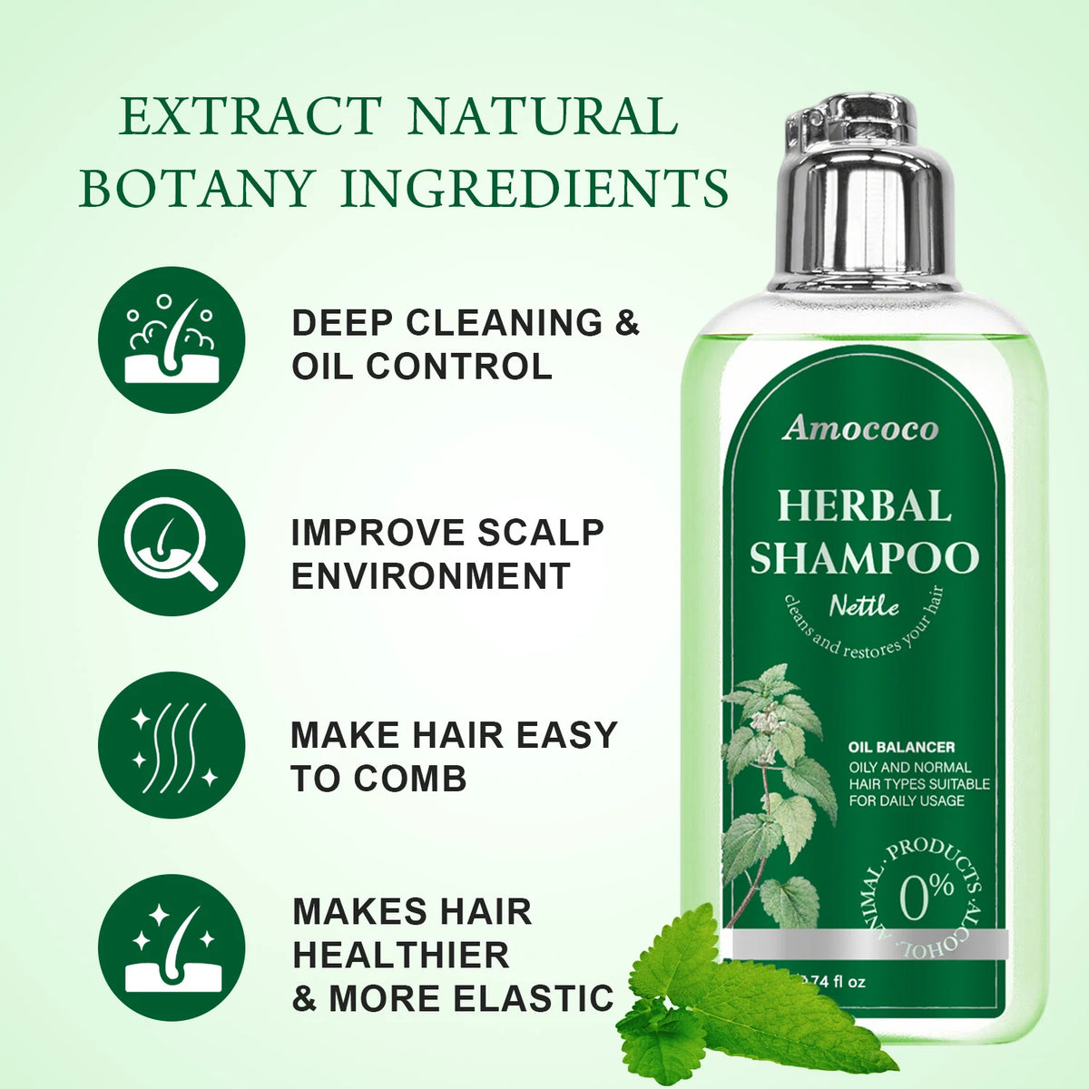 Amococo 3 Piece Nettle Shampoo For Oily Hair Scalp Care