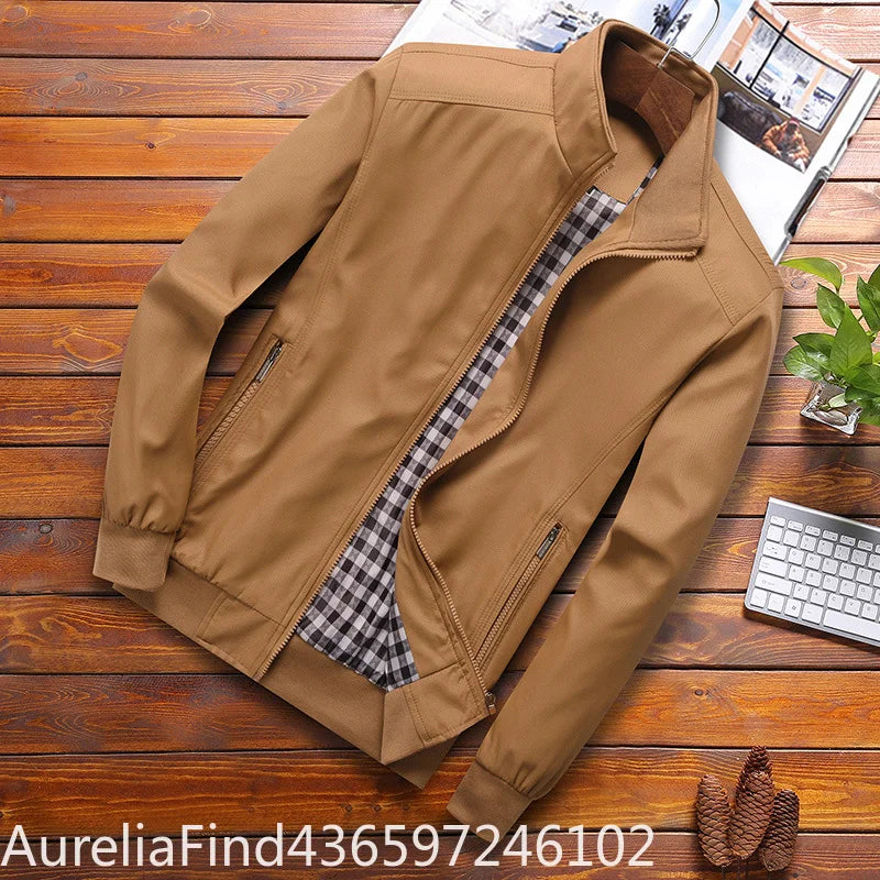 Men Slim Fit Bomber Jacket Casual Baseball Zip Up Outerwear