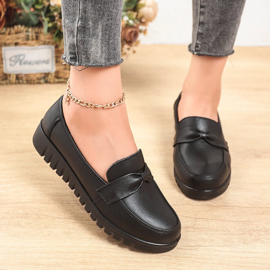 NONE Womens Bow Leather Flat Shoes Slip On Non Slip