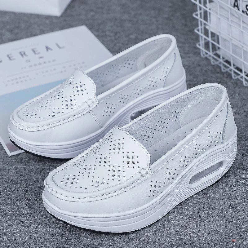 QUNSHENGRUI Women Leather Nursing Shoes Comfortable Work Shoes