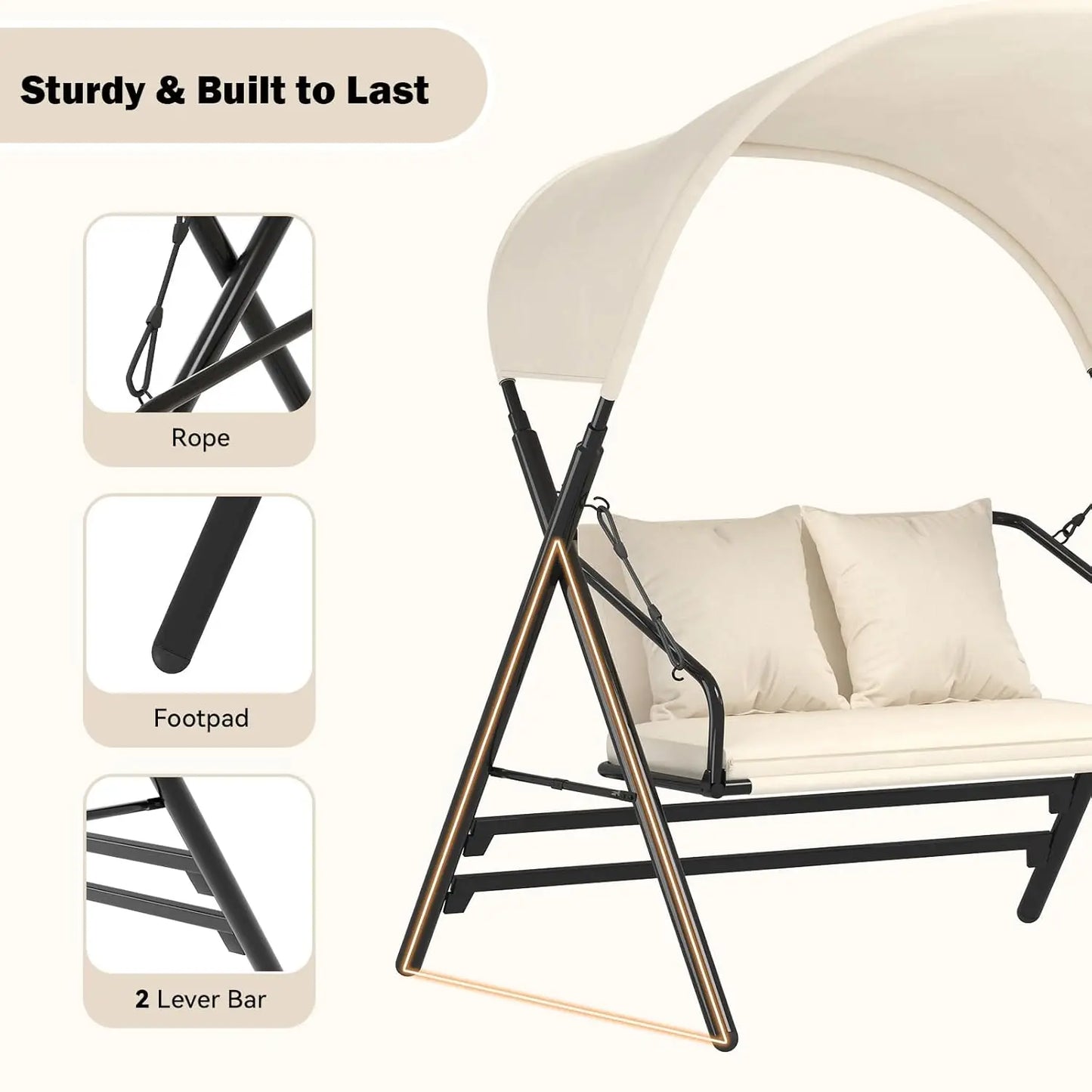 General Use Outdoor Porch Swing Chair With Canopy And Cushions