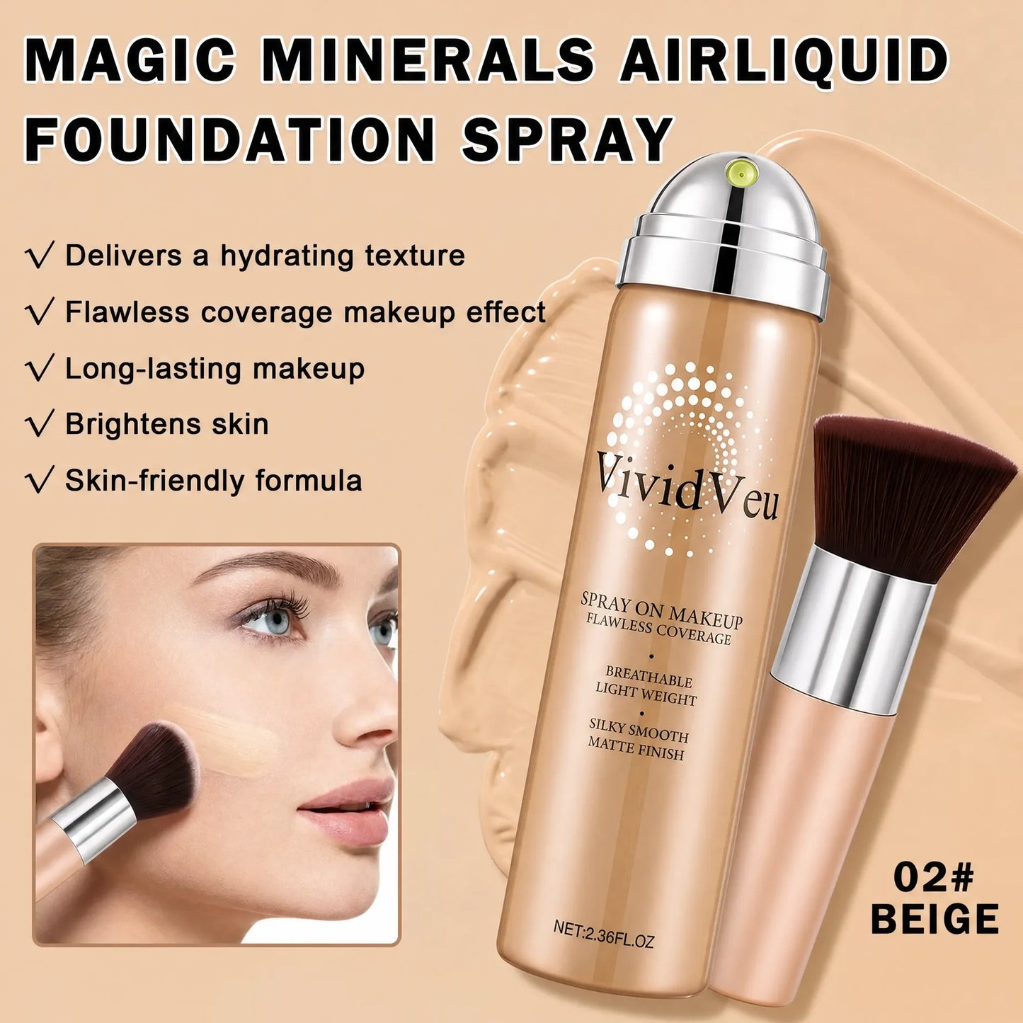 Vividveu Magic Mineral Liquid Foundation Silky Matte With Applicator