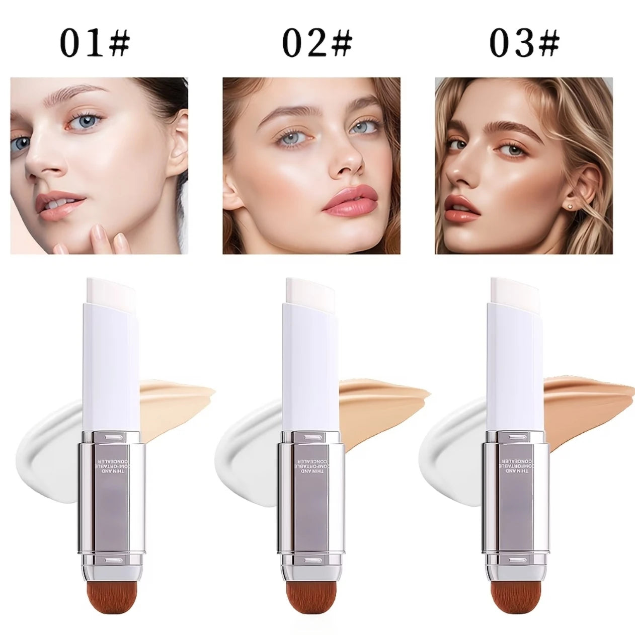 Color Changing Concealer Foundation Stick Dual Ended With Puffs