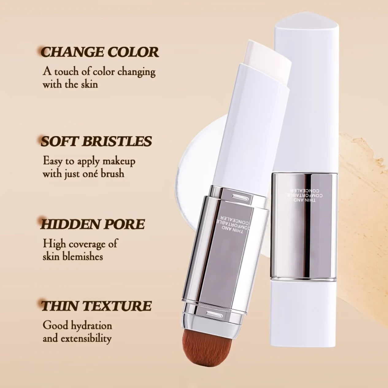 Color Changing Concealer Foundation Stick Dual Ended With Puffs