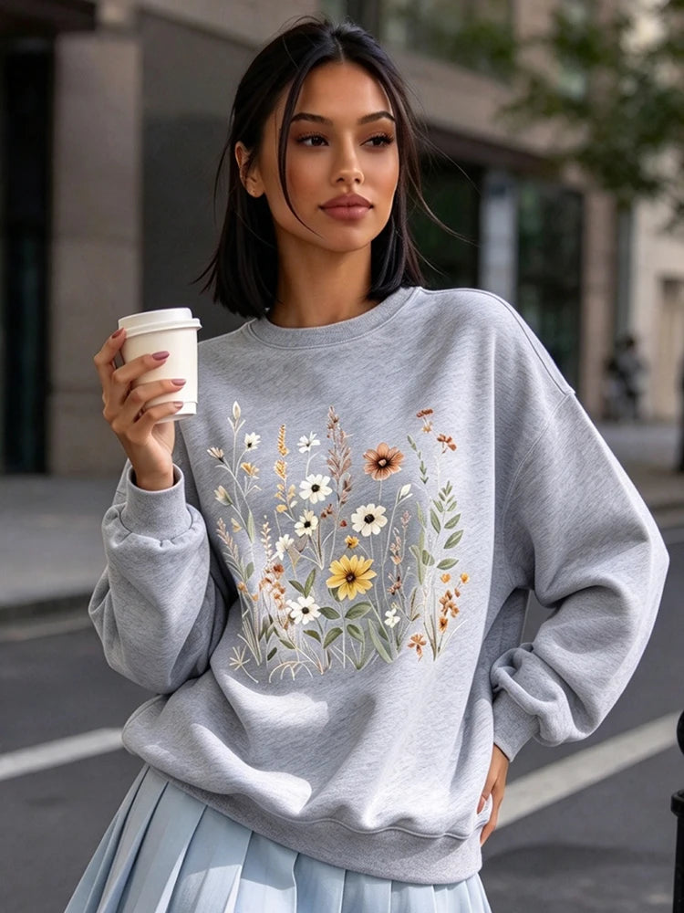 Autumn Holiday Sweatshirt Halloween Sweatshirt Fun Print Crewneck Sweatshirt Lightweight Bohemian Style Long Sleeve Pullover Top Birthday Gift For Women