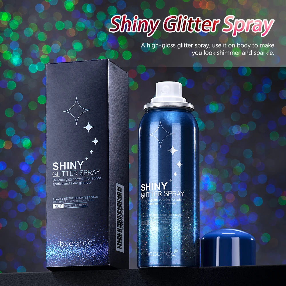 60ml Shiny Silver Glitter Spray High Gloss Glitter Powder Spray Waterproof Shiny Powder Makeup for Body Face Highlight Makeup