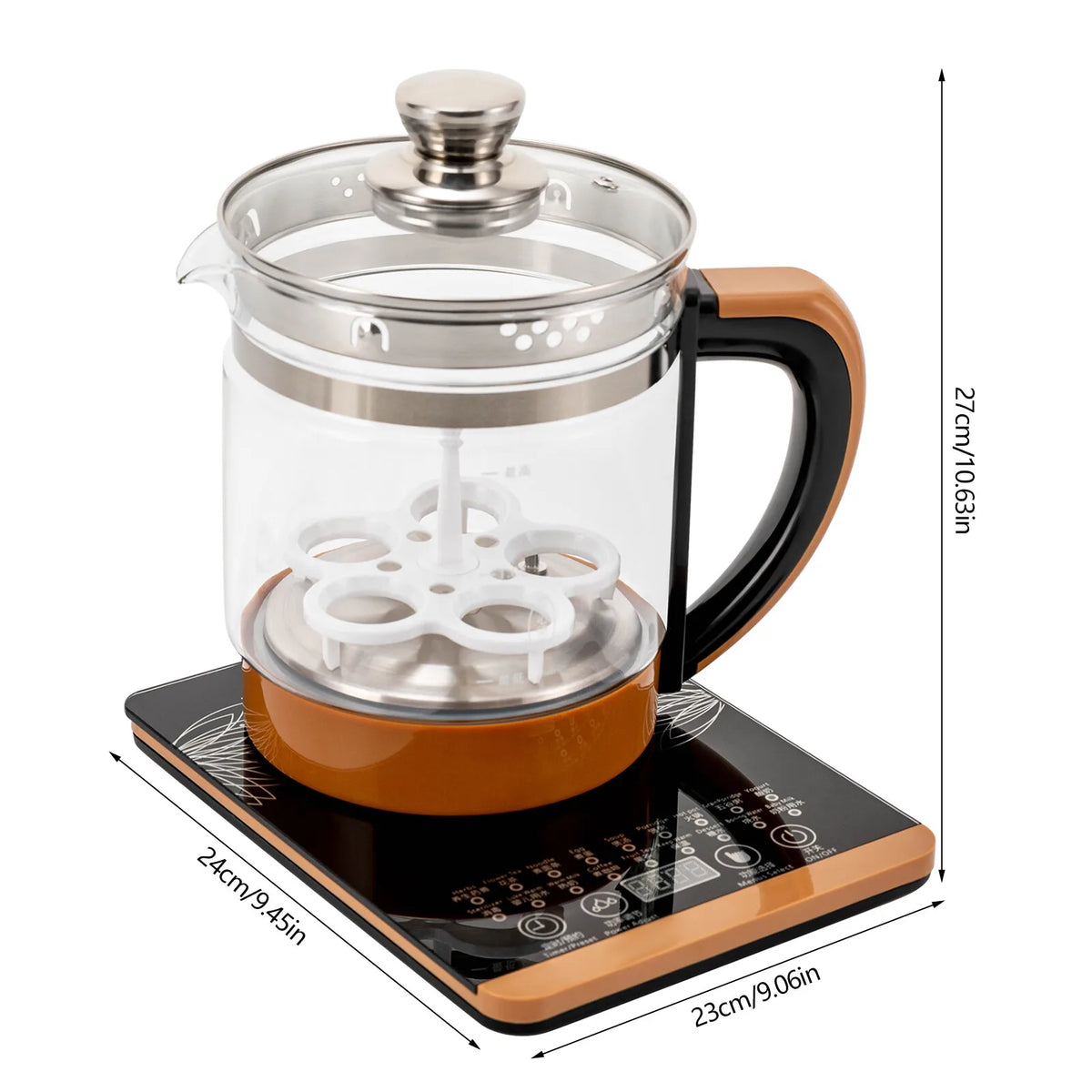 800W 1.8L Multifunctional Electric Kettle Health Pot Tea Maker Household Tea Kettle with Food-grade Plastic and 304 Stainless Steel High-borosilicate Glass for Home and Office