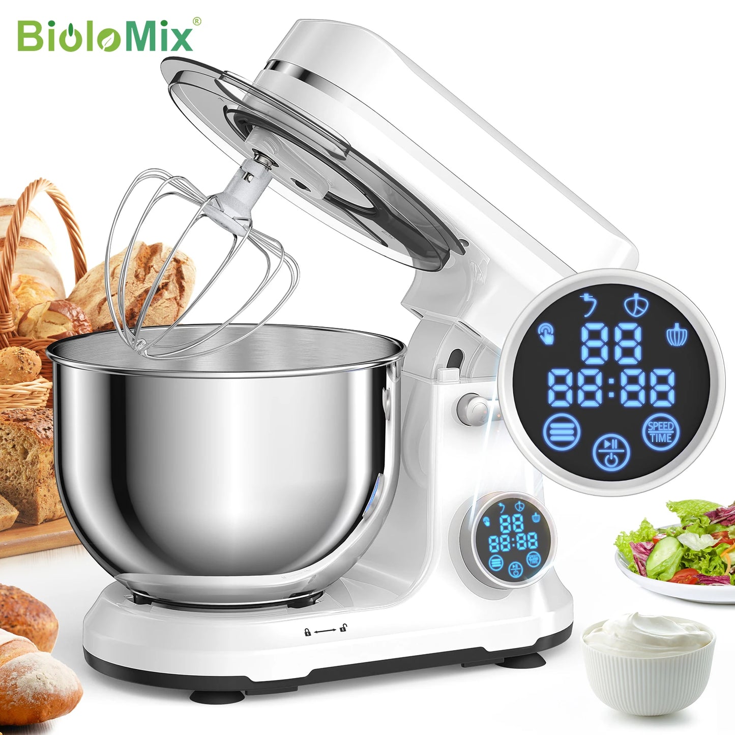 Biolomix 1200W 11 Speed Stand Mixer With OLED Display