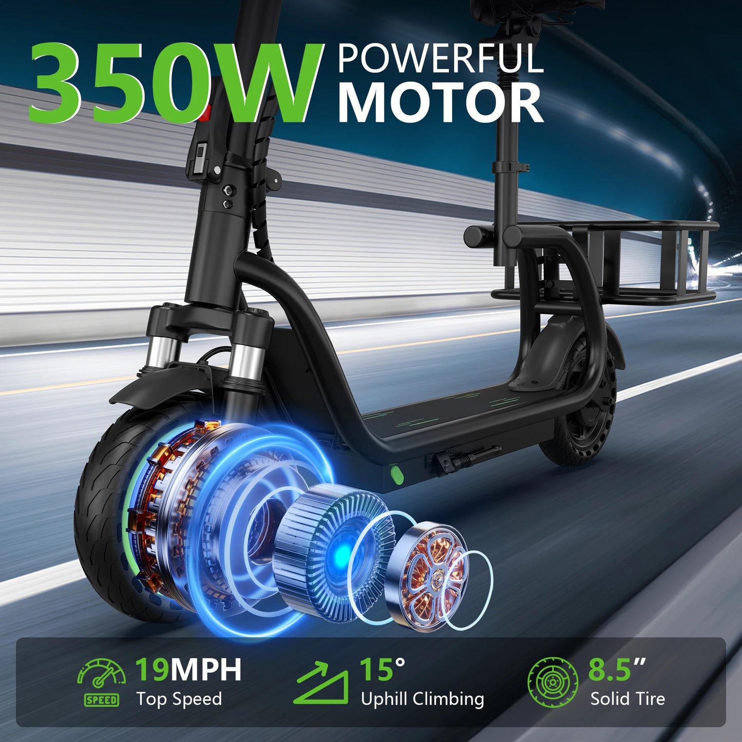MAXSHOT Electric Scooter With Seat Basket Foldable 15 Miles