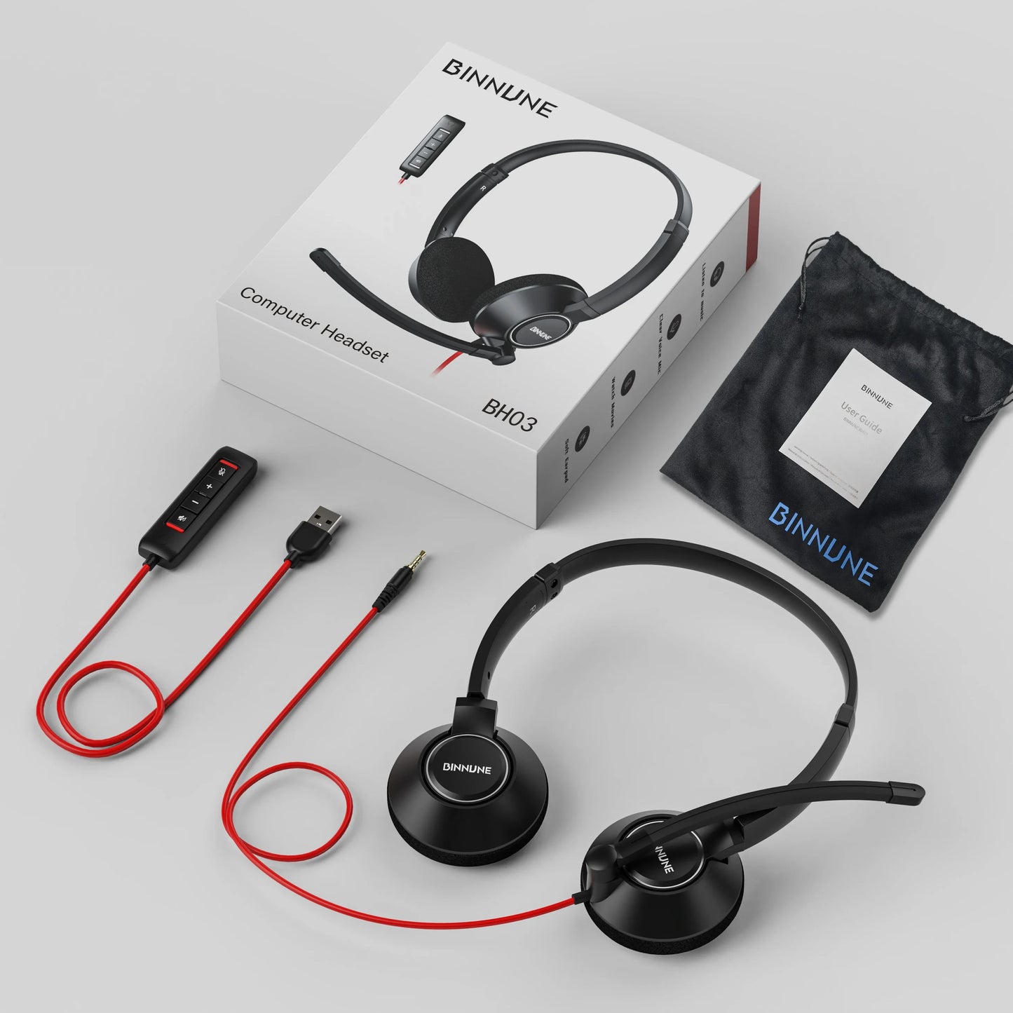 BINNUNE Wired Headset With Microphone For Laptop And Zoom