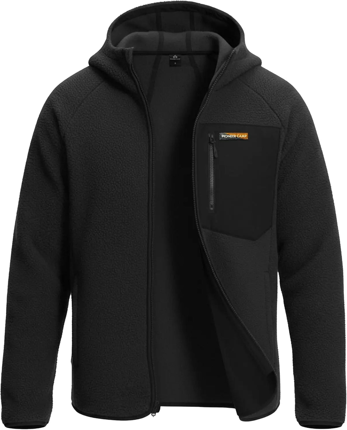 Pioneer Camp Polar Fleece Warm Jacket Men's Winter Hood Chest Pocket Winter Warm Clothing Thick Outwear Coat Hiking Climbing