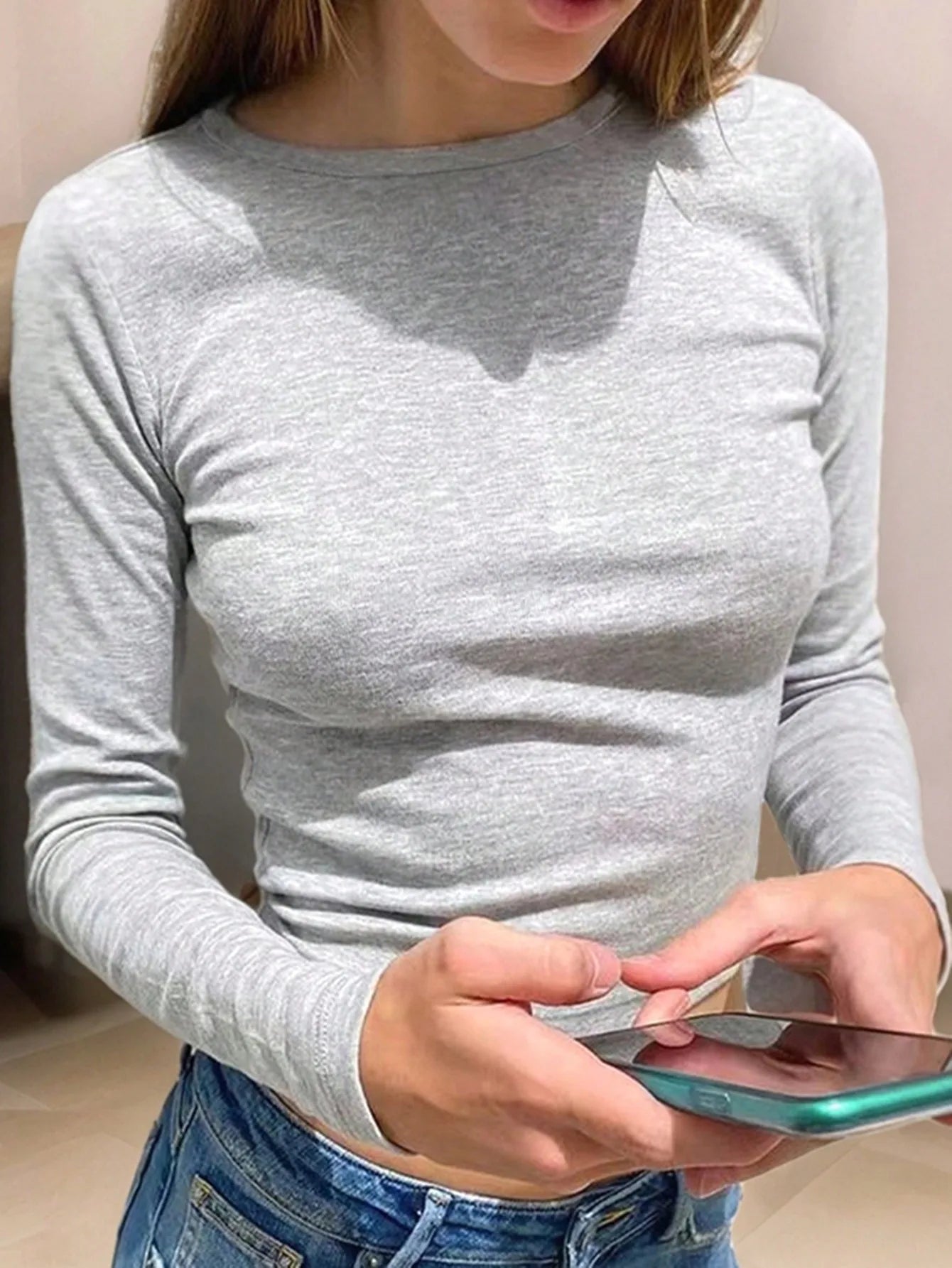 Womens Fitted Short Sleeve Round Neck Casual T Shirt