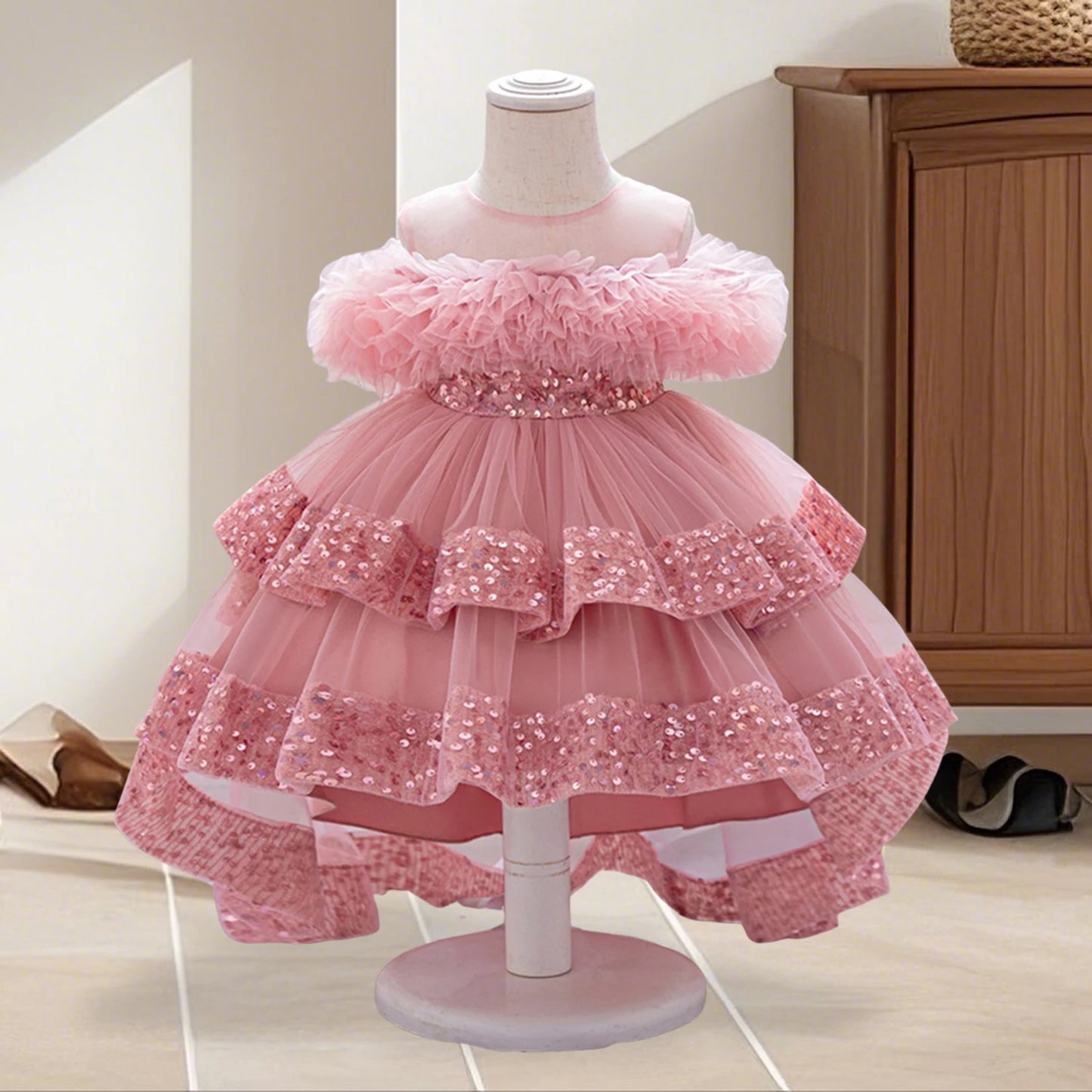 Girls Sparkly Sequin Princess Dress With Tulle Skirt