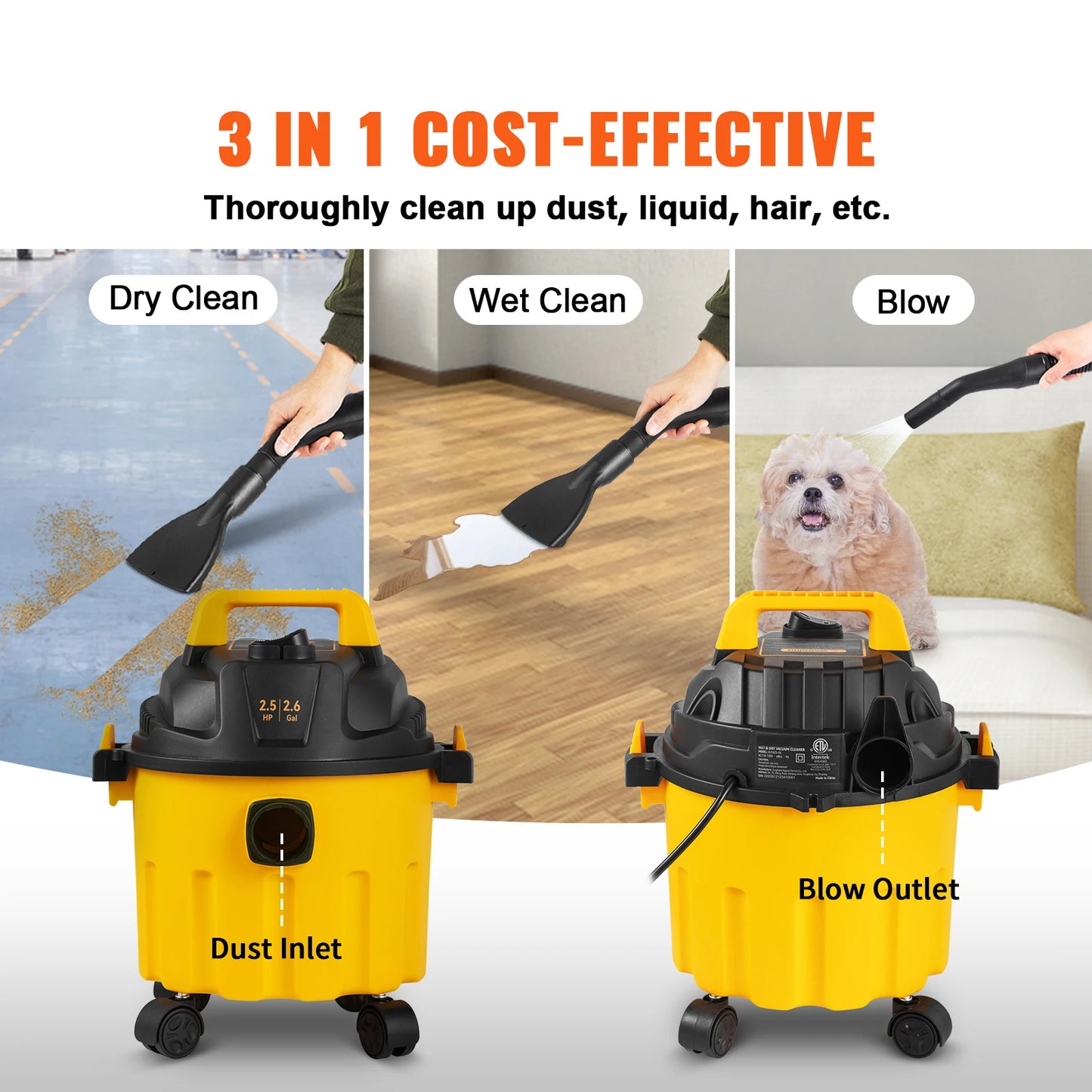 SucceBuy Wet Dry Vacuum 500W HEPA Blowing Function Attachment Storage