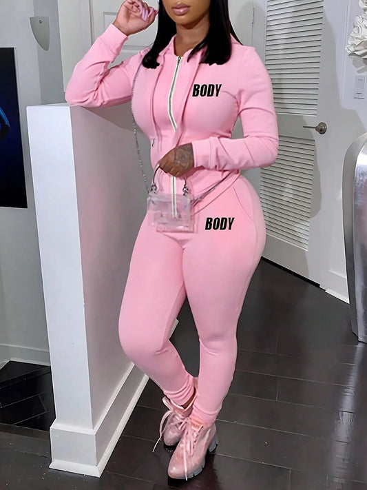 Women's Zipper Sportswear Two Piece Hoodie And Jogger Sweatpants Set