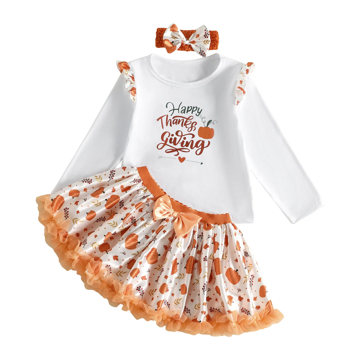 Toddler Girls Pumpkin Print Skirt And Long Sleeve Top Outfit