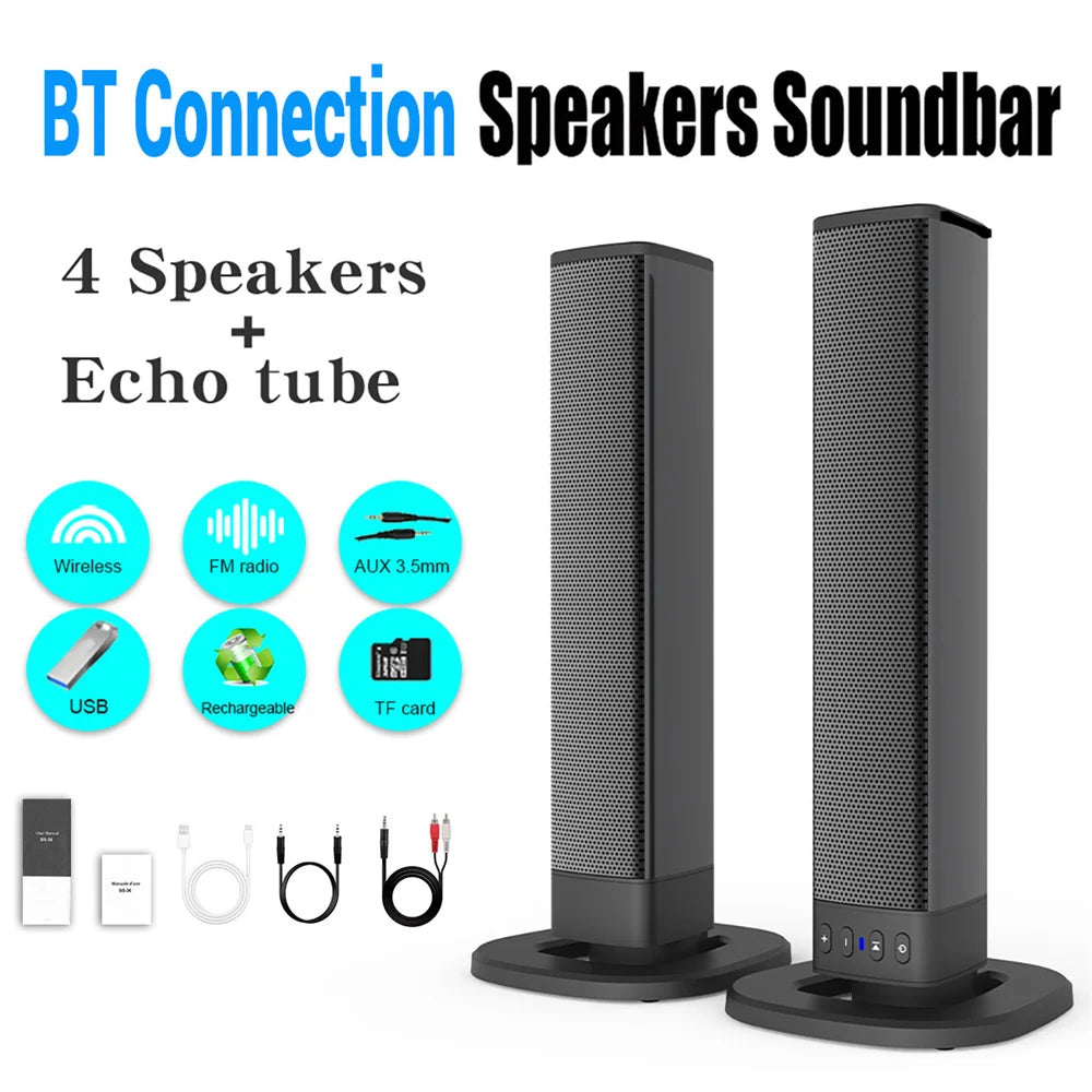 CURUK Wireless Bluetooth TV Sound Bar 2 Speaker System For Home Theater