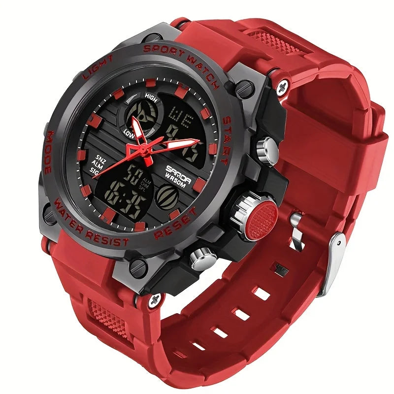 Men Outdoor Tough LED Digital Stopwatch Dual Display Watch