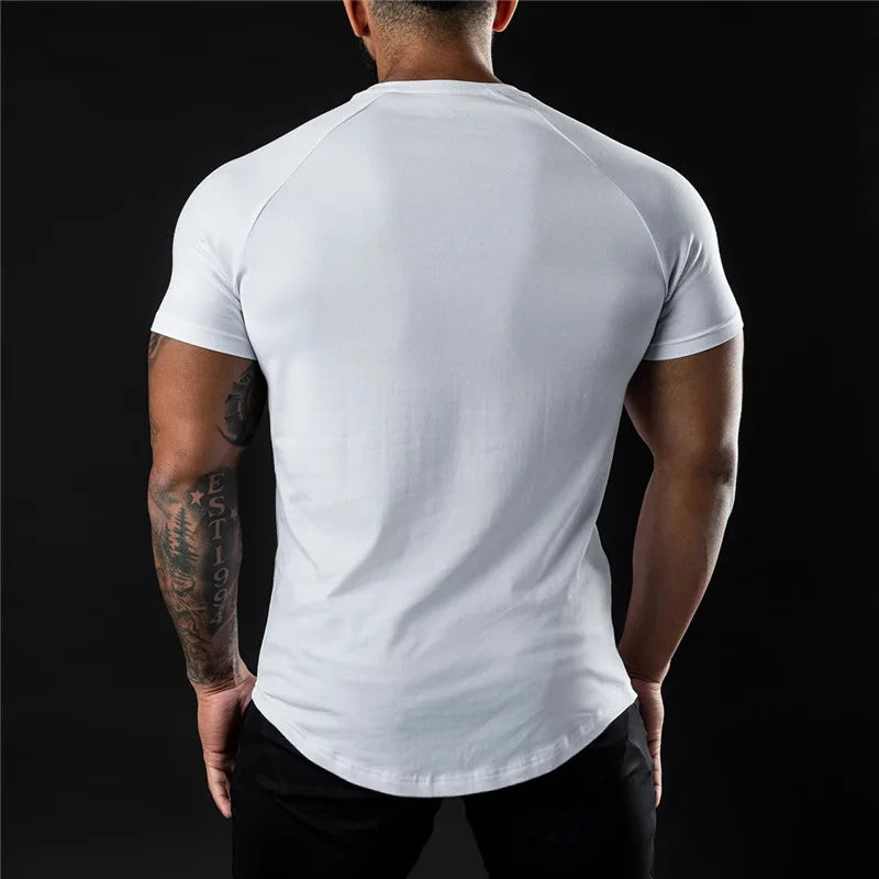 Plain Gym T Shirt Men Short Sleeve Cotton Fitness Tee