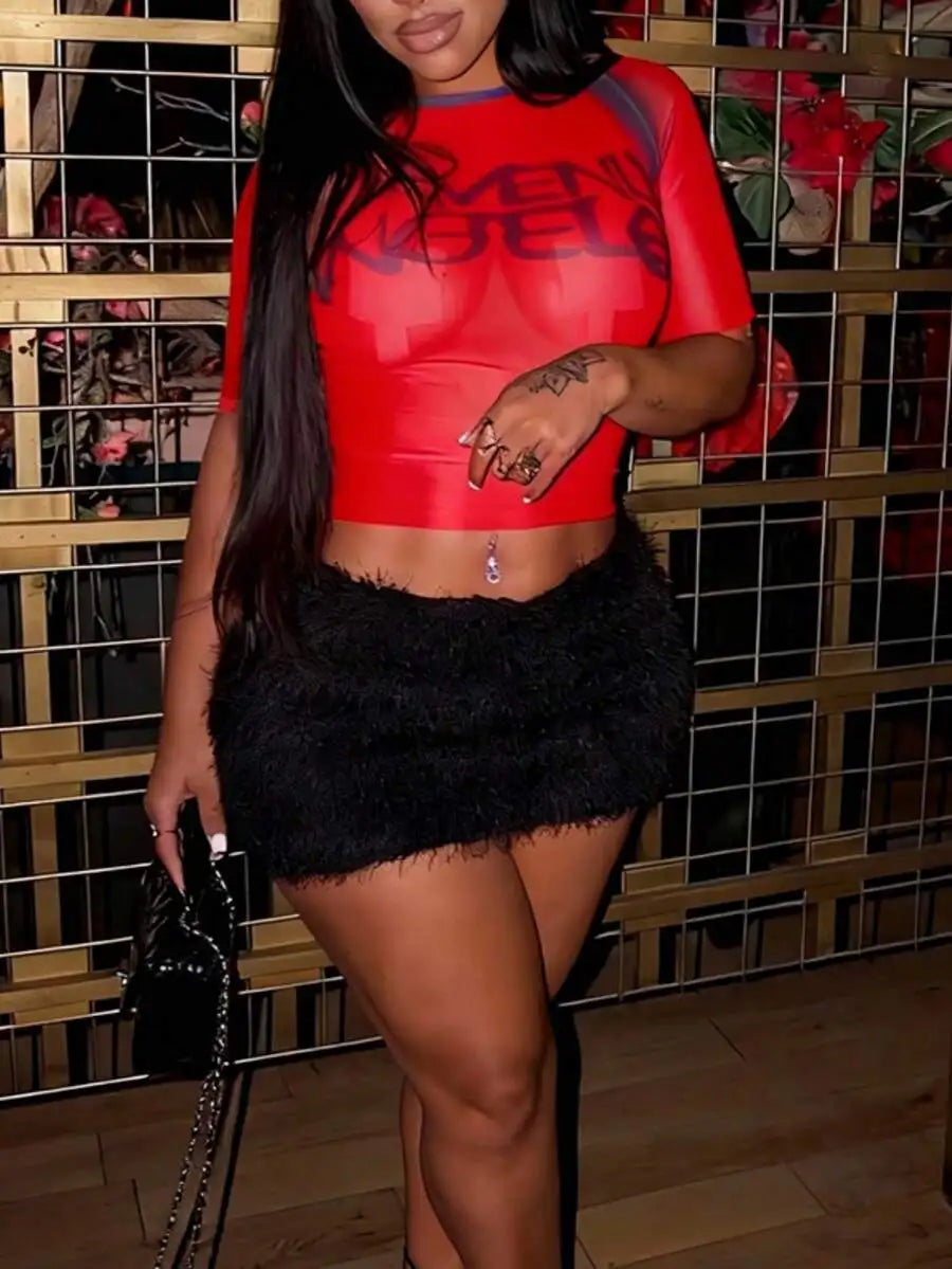 Sexy Mesh Graphic Tee for Women Heavenly Angel Print