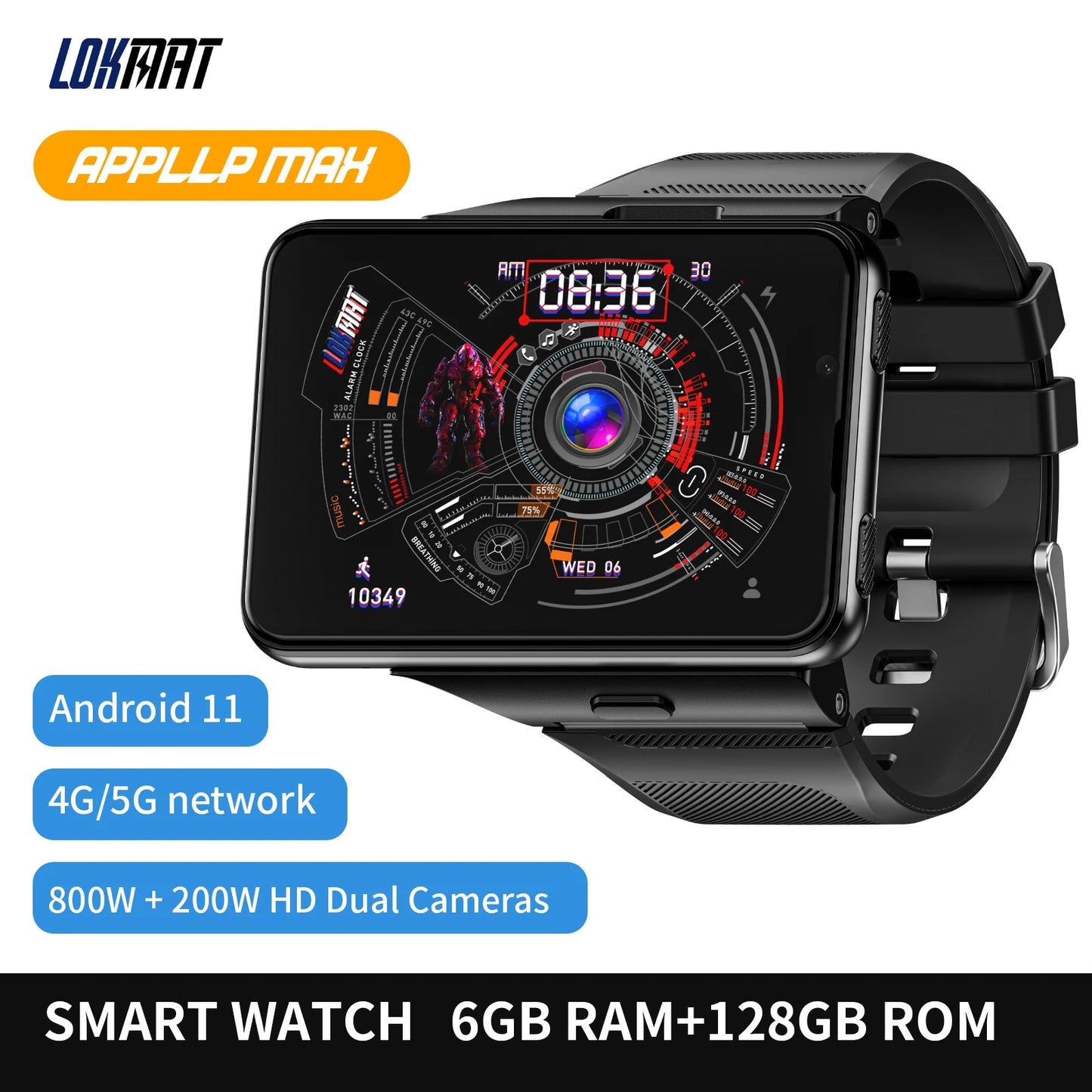 LOKMAT APPLLP MAX Android 4G Smartwatch With Dual Cameras
