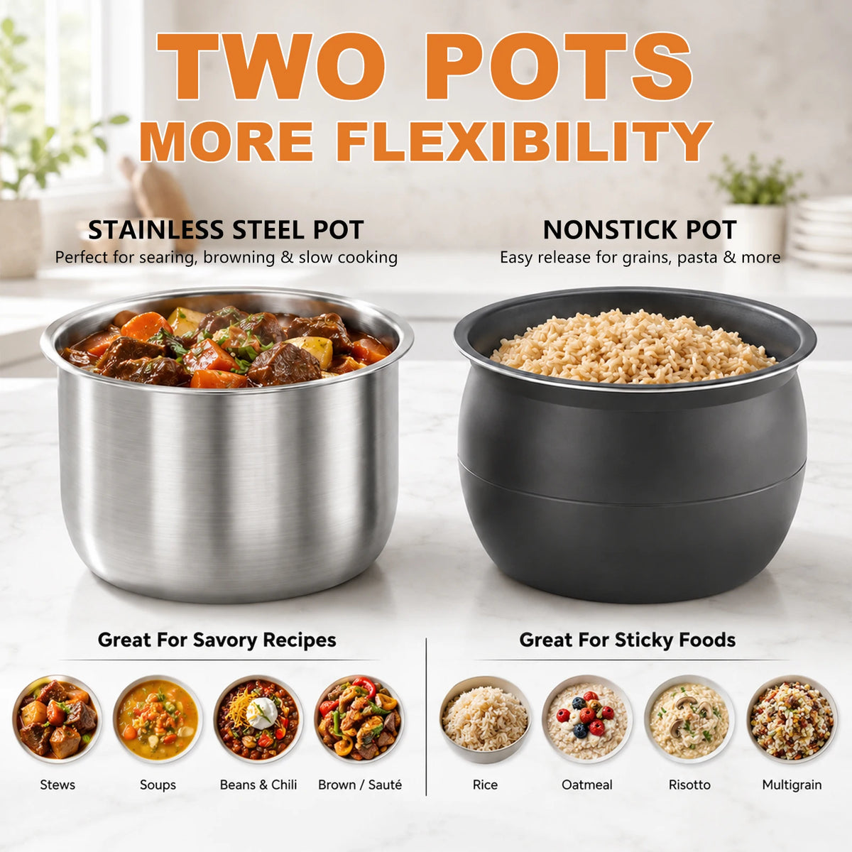 6 Qt Electric Pressure Cooker , Dual Inner Pots, Stainless Steel Pot and Non-Stick Pot, 12 Preset Cooking Programs with IMD Touchscreen, Slow Cook, Rice Cook, Steam, Black