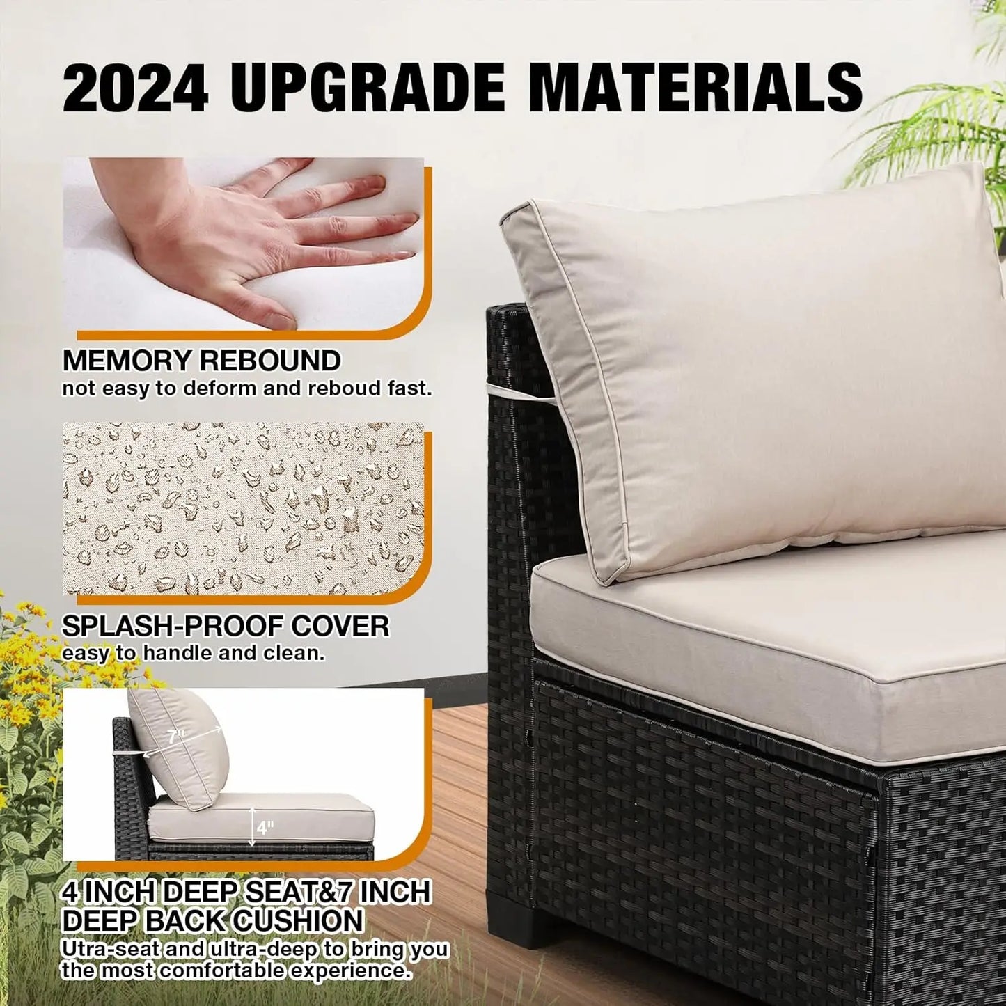 HUANZHUANGF Outdoor Patio Furniture Set All Weather Wicker Sectional Sofa