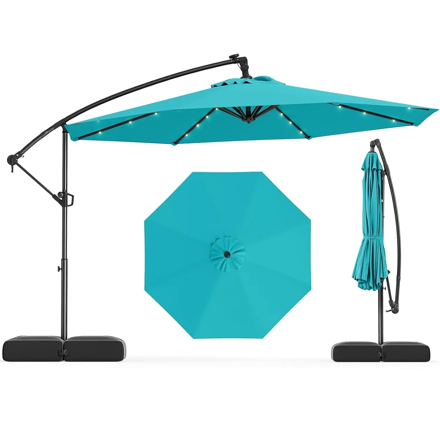 Solar Patio Cantilever Umbrella With Base And 32 LED Lights