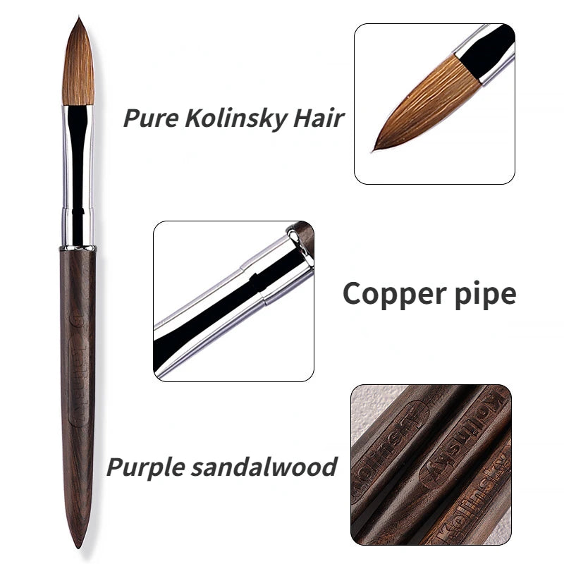 Crimped Kolinsky Nail Brush With Sandalwood Handle