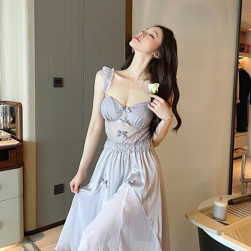 Silk Satin Lace Twinset Robe And Suspender Nightgown Set