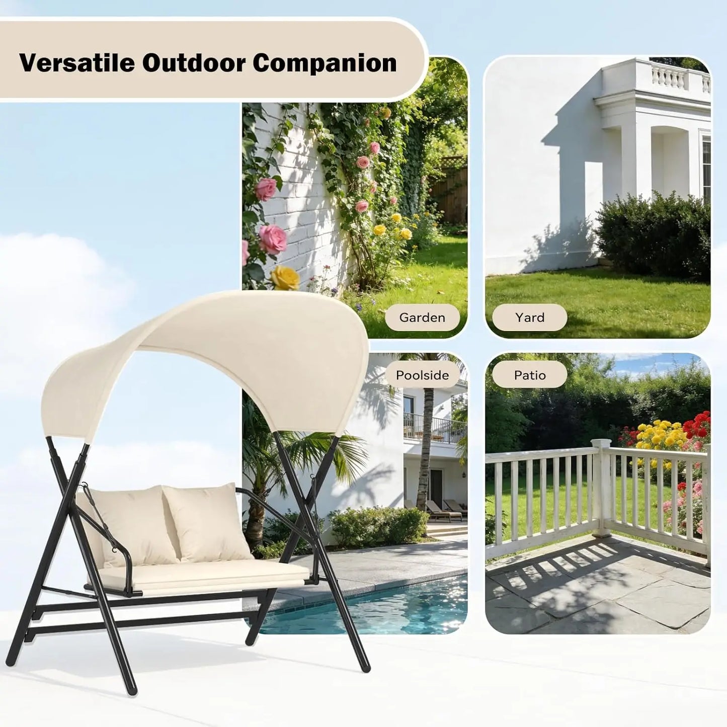 General Use Outdoor Porch Swing Chair With Canopy And Cushions