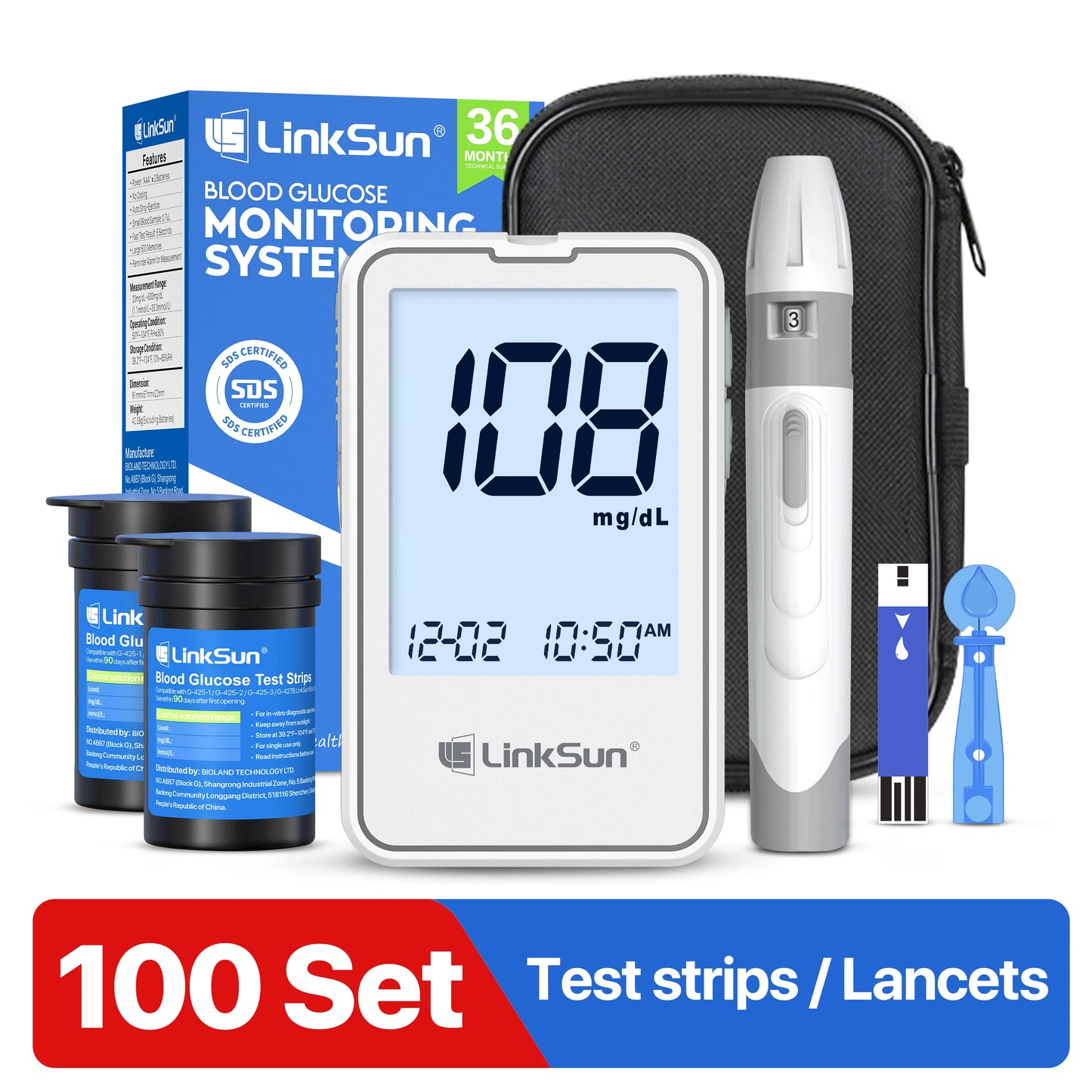 Linksun G-425-2 Blood Glucose Meter Glucometer Kit Medical