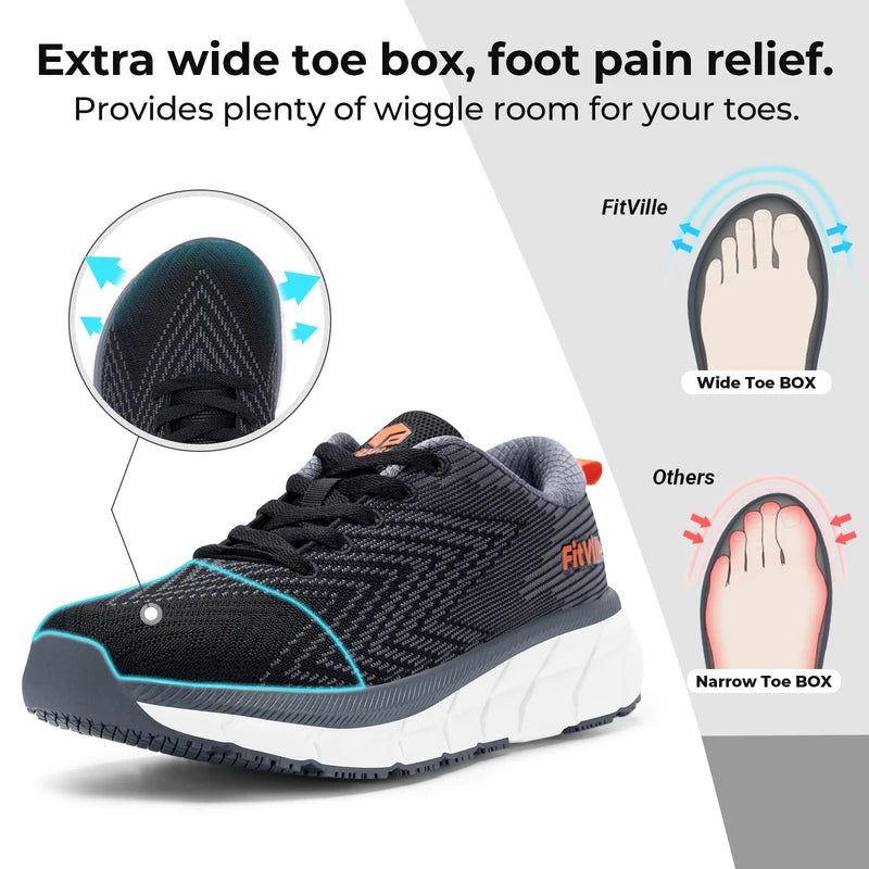 FitVille Men's Wide Toe Box Cushioned Non Slip Running Shoes