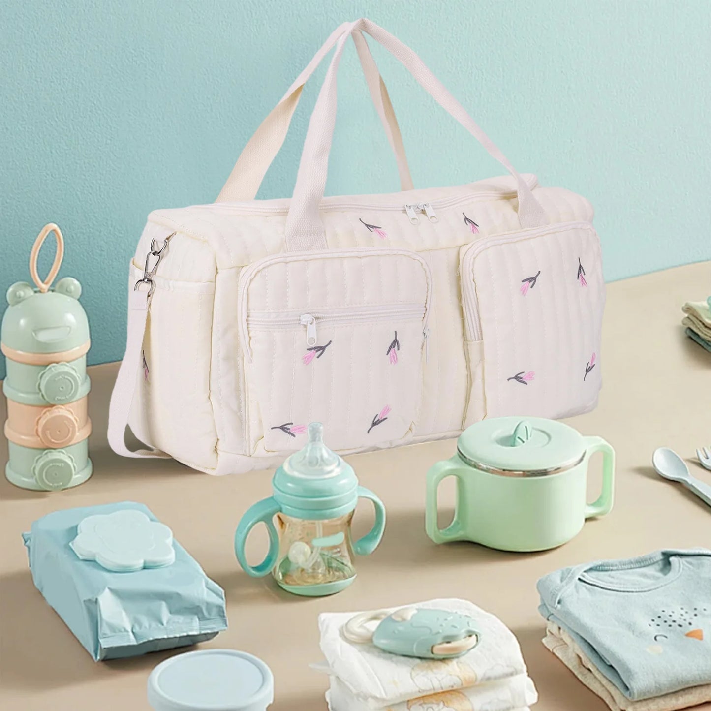 Quilted Cotton Baby Diaper Bag Mommy Bag Hospital Travel