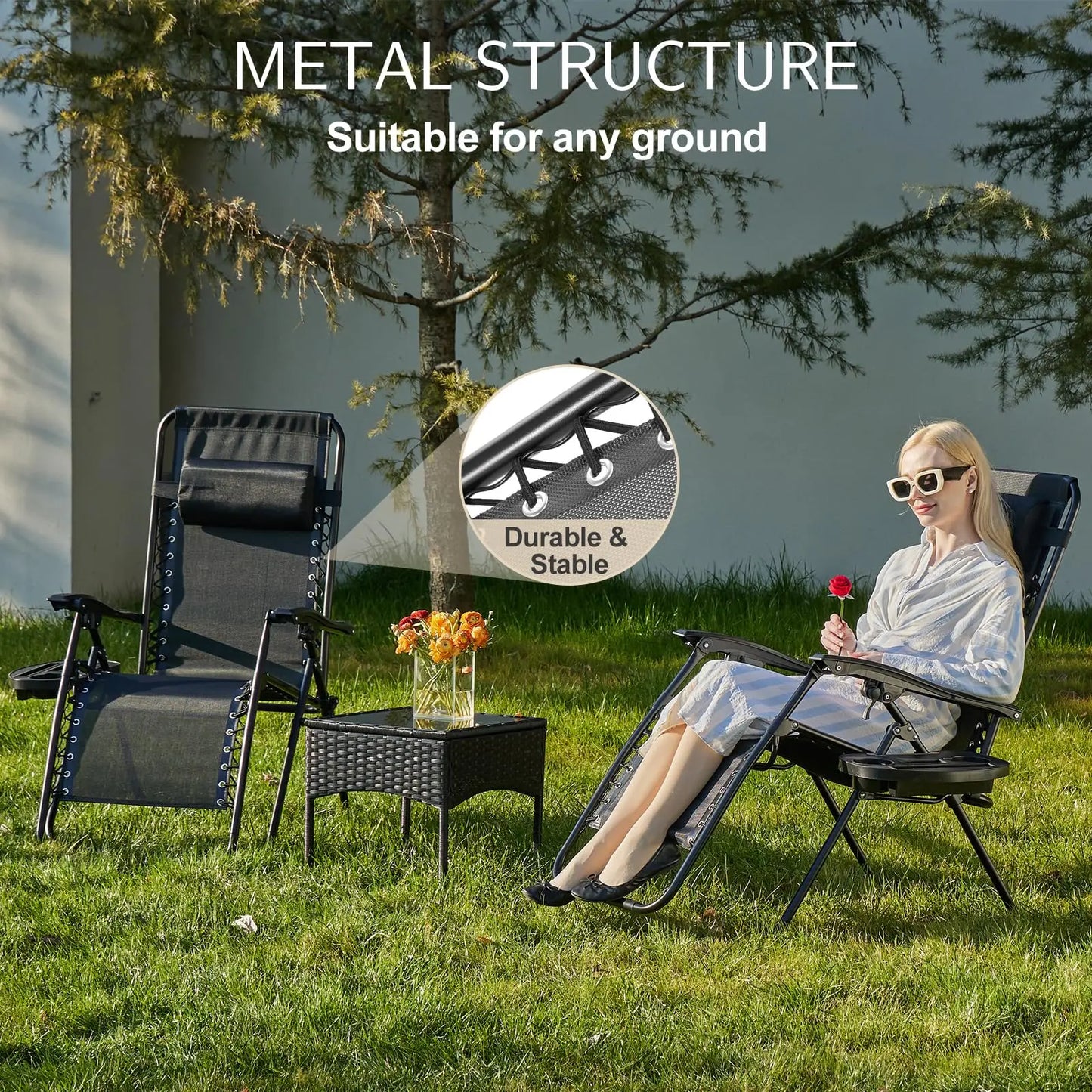 JHK Zero Gravity Two Pack Portable Patio Recliners