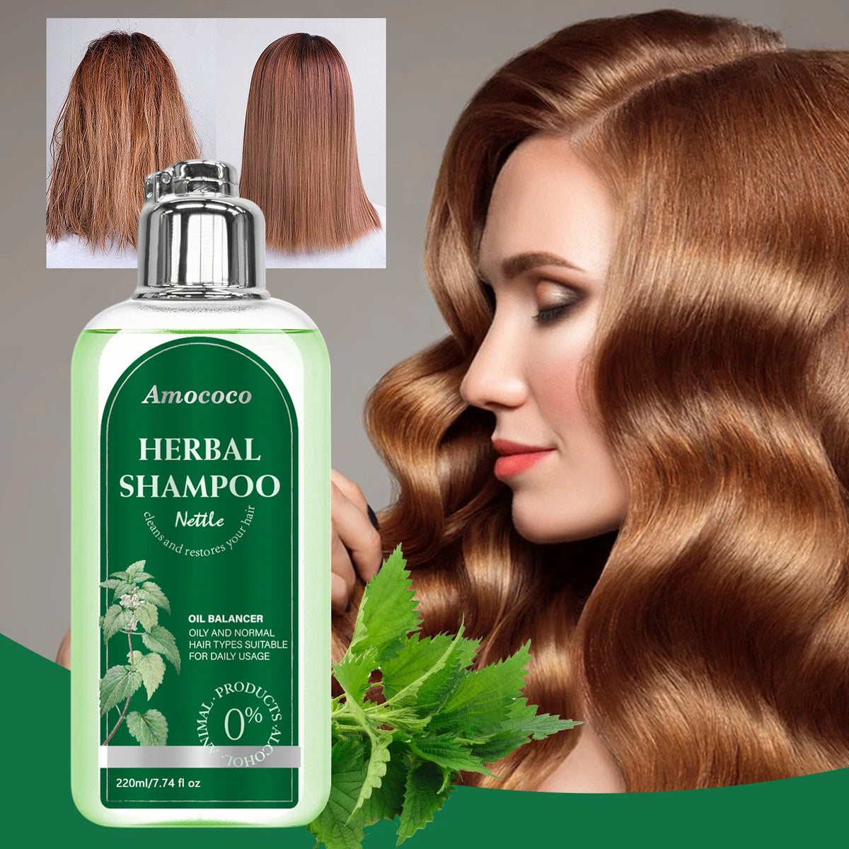 Amococo 3 Piece Nettle Shampoo For Oily Hair Scalp Care