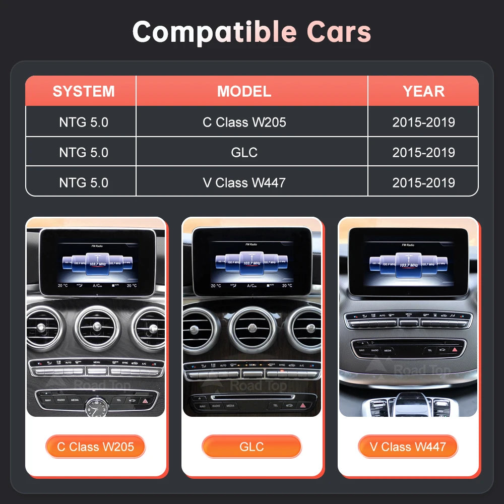 Road Top Wireless CarPlay Android Auto Infotainment Screen Mercedes