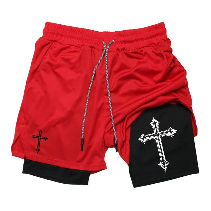 Cross Printed 2in1 Training Shorts With Compression Lining
