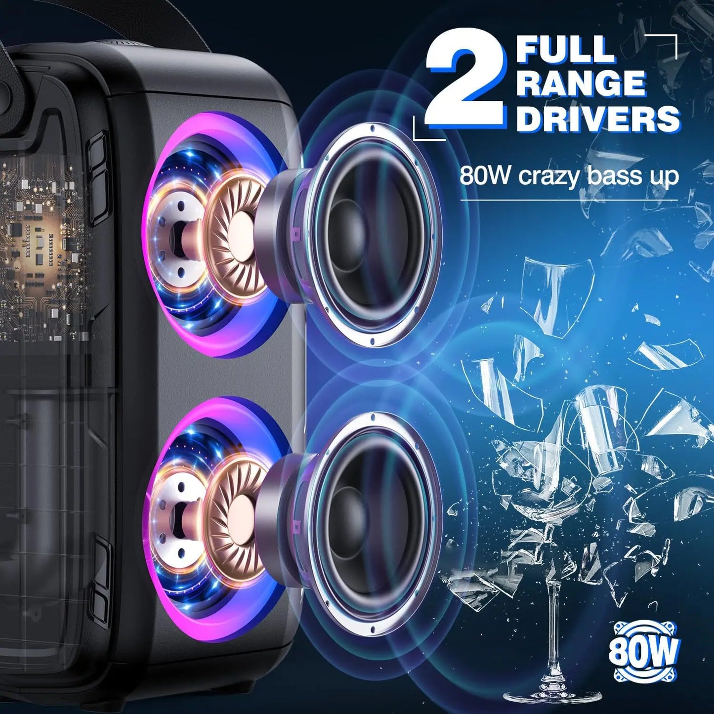W-KING 80W RMS Party Portable Bluetooth Boombox