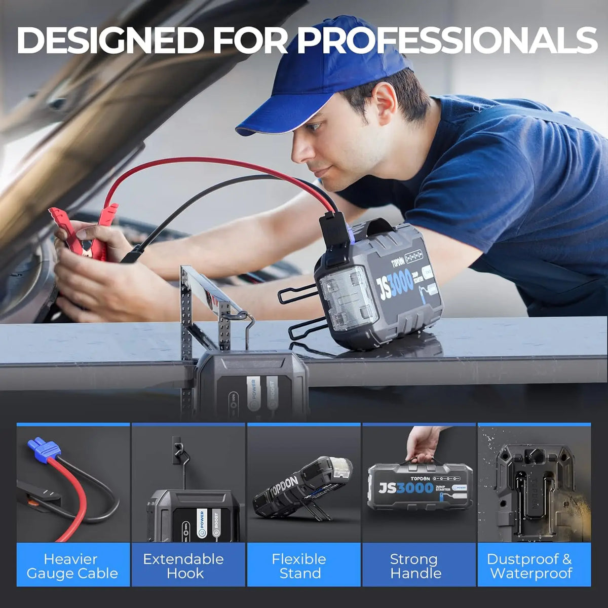 Topdon Portable 3000A Jump Starter 12V Car Battery Charger Power Bank