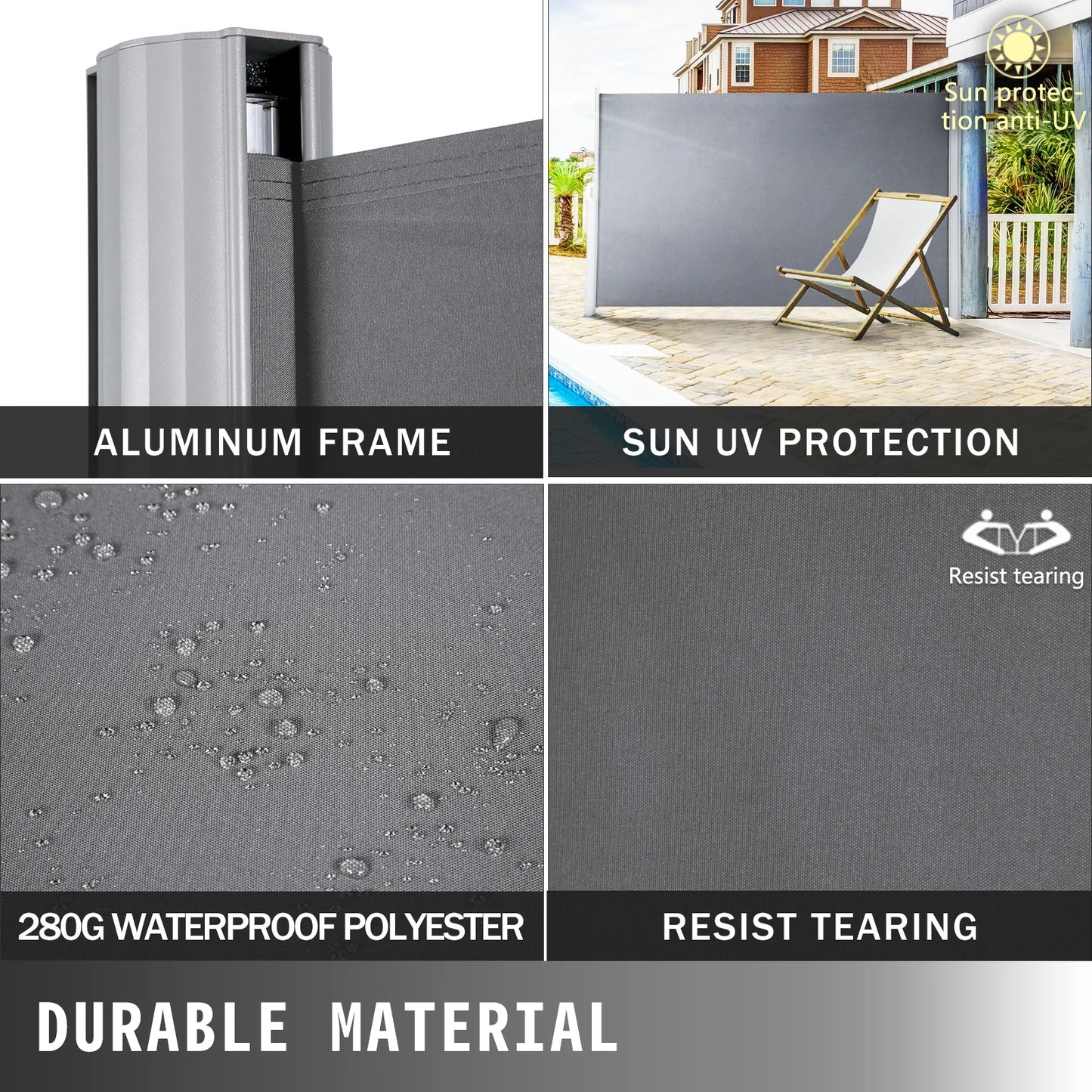 SucceBuy Retractable Side Awning Outdoor Patio Screen Fence Privacy Divider