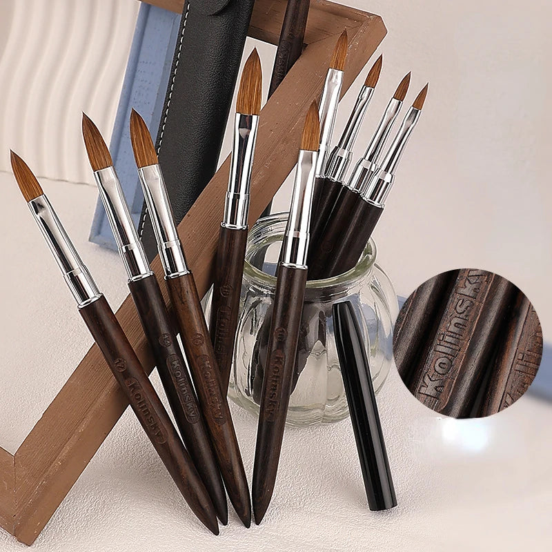 Crimped Kolinsky Nail Brush With Sandalwood Handle