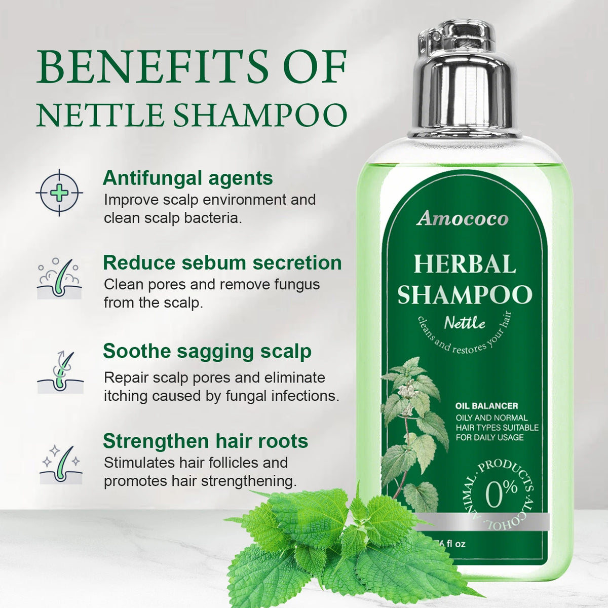 Amococo 3 Piece Nettle Shampoo For Oily Hair Scalp Care