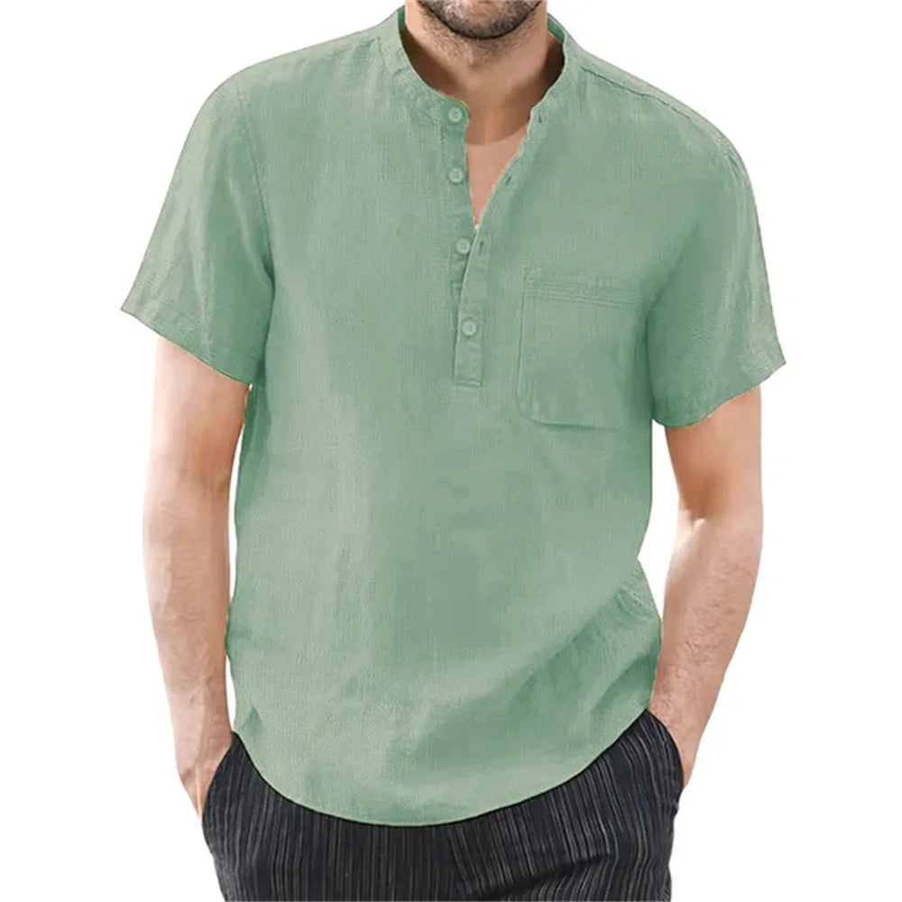 NONECN Mens Cotton Linen Short Sleeve TShirt Casual Summer