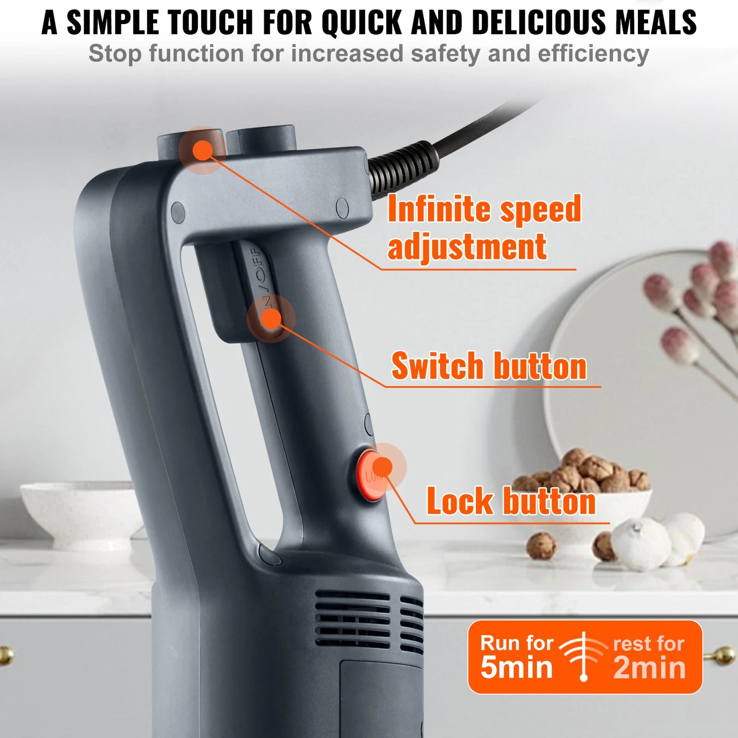 VEVOR Commercial Immersion Blender Heavy Duty Hand Mixer For Soup