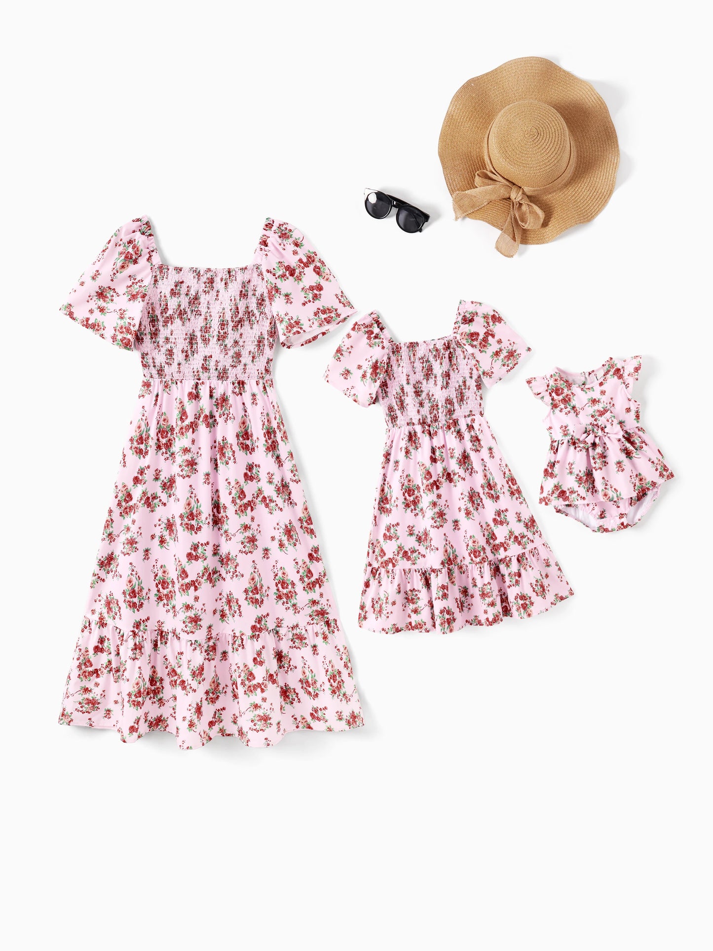 PATPAT Family Matching Floral Square Neck Dress For Mother Daughter