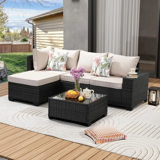 HUANZHUANGF Outdoor Patio Furniture Set All Weather Wicker Sectional Sofa
