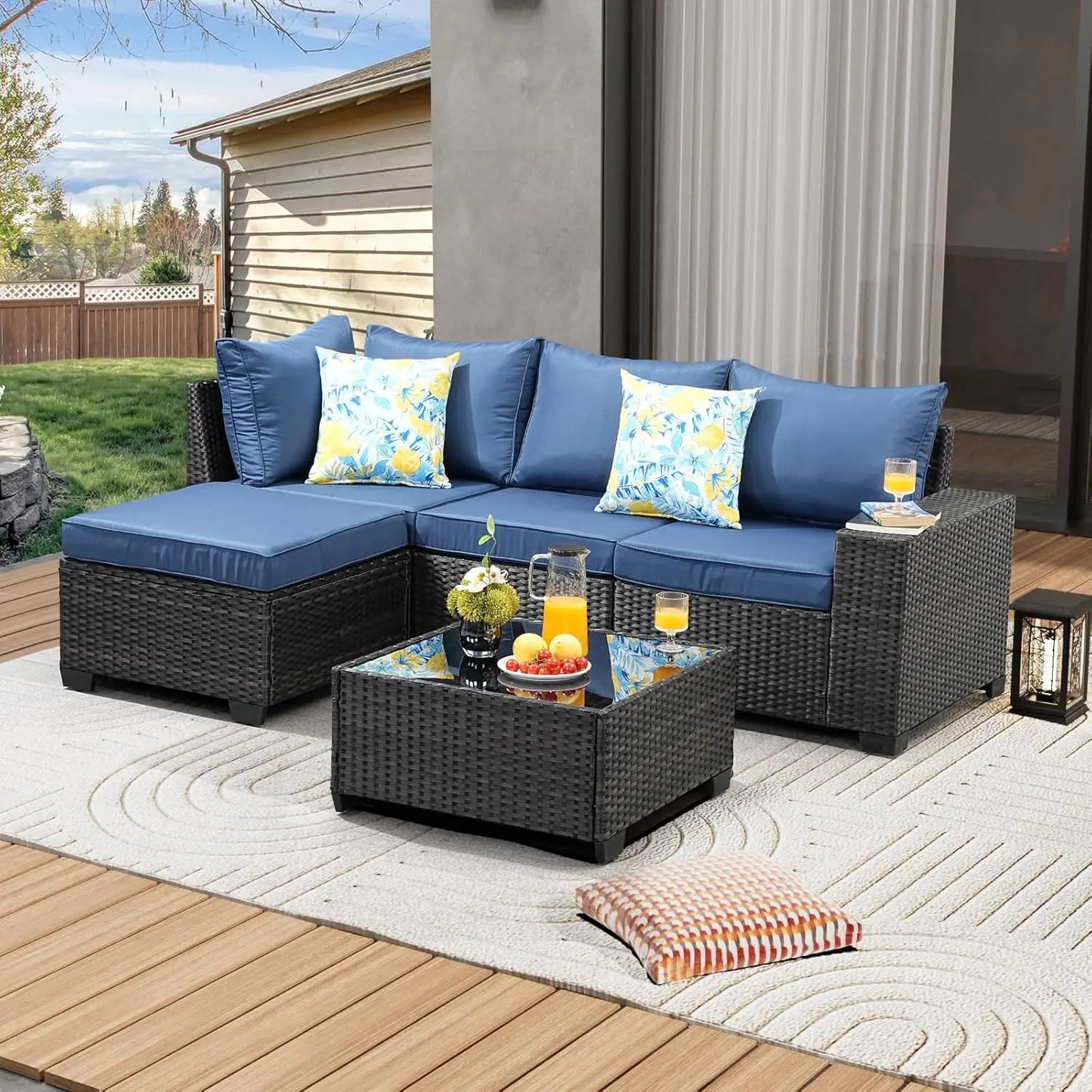 HUANZHUANGF Outdoor Patio Furniture Set All Weather Wicker Sectional Sofa
