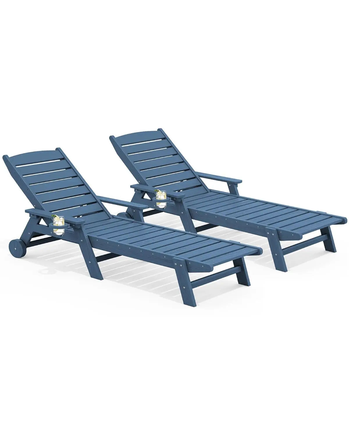 HDPE Adjustable Five Position Patio Chaise Lounge Set Cup Holder