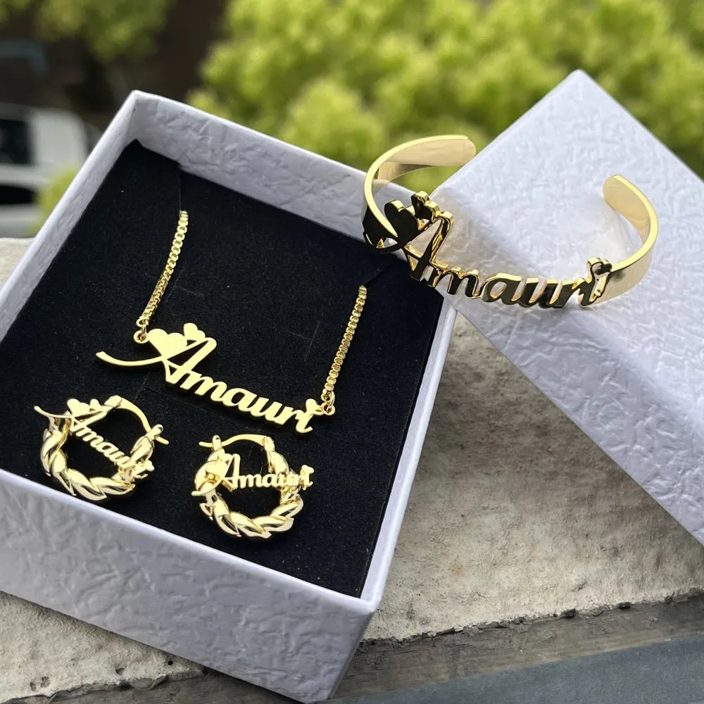 Duoying Custom Name Jewelry Set Necklace Earrings Bracelet